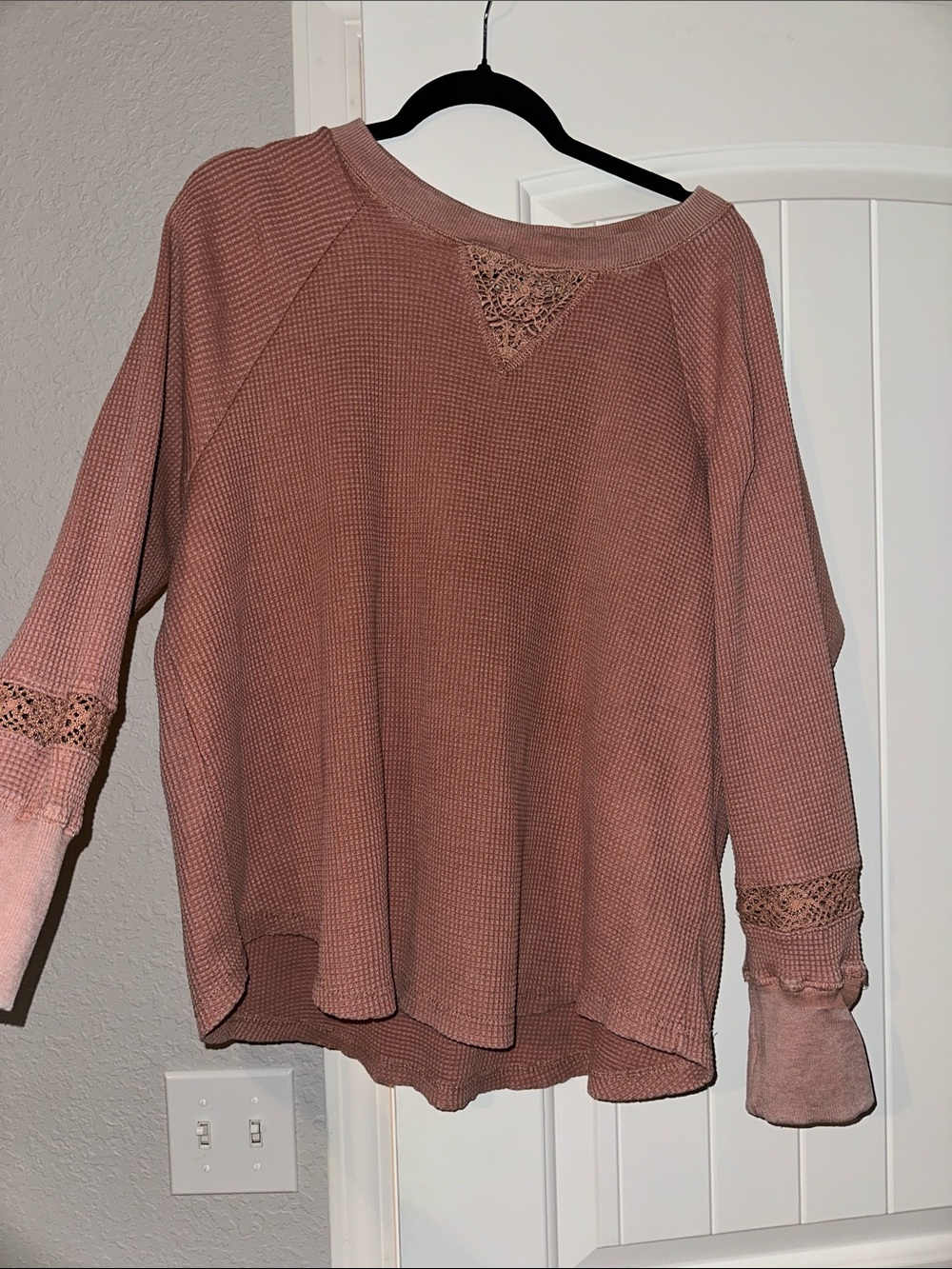 C&C California Lace-Trim Waffle Pullover